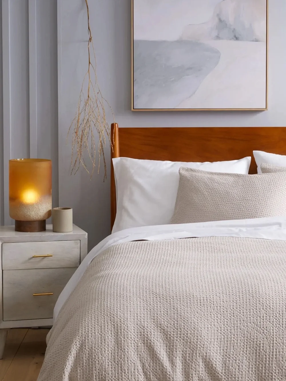 NWT Quince Organic Luxe Honeycomb Sand (Light Tan) Duvet Cover Set with Shams!